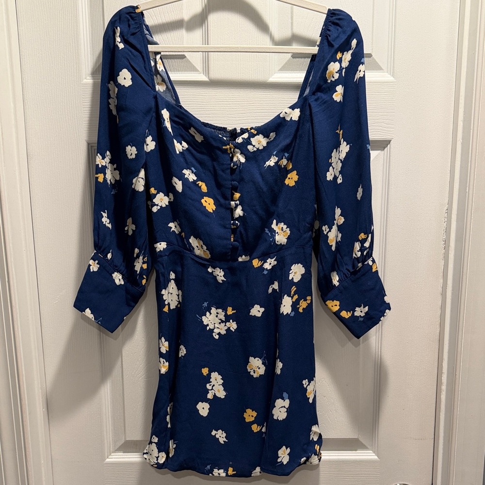 4. Reformation Blue Floral Long Sleeve Mini Dress | Size 6 (AC)